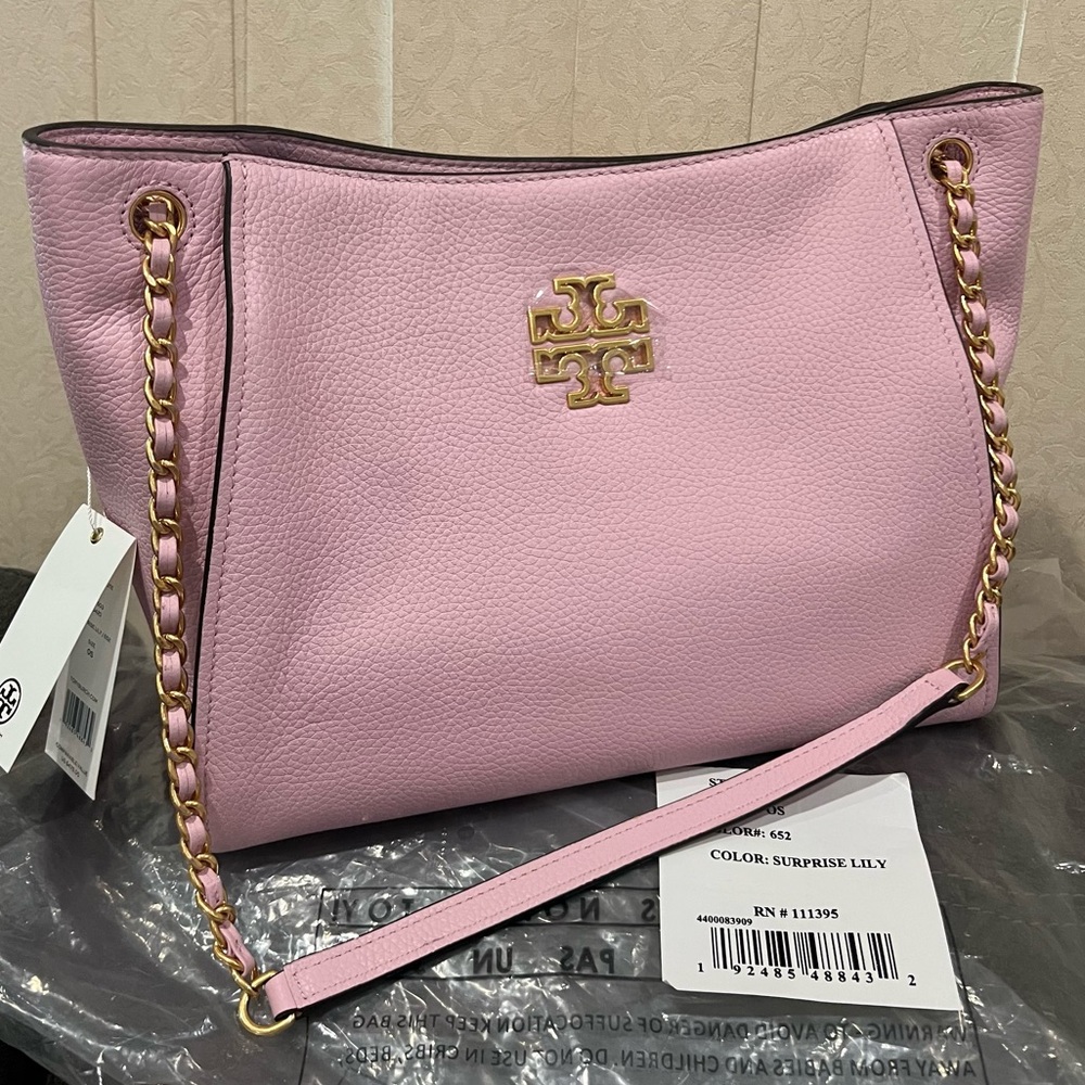 NEW Tory Burch medium Pink Britten Tote in Surprise Lily